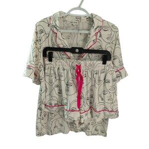 Kilo Brava Women's Face Cream Pink Piping Trim 2Pc Short Set Size Large